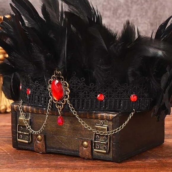 Black Rose Feather Headband Crystal Crown main image 5